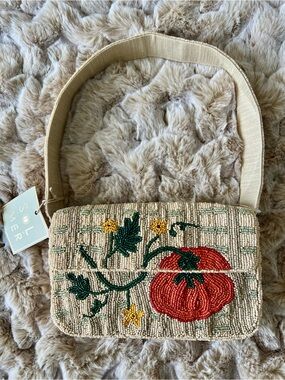 NWT SOL & MER Fall Pumpkin Beaded Shoulder Bag